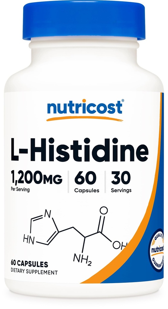 Nutricost l-Histidine Supplement (1,200mg) 60 Capsules - Gluten-Free, GMO-Free, 30 Servings