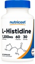Nutricost l- Histidine Supplement (1,200 mg) 60 Capsules - Gluten-Free, GMO-Free, 30 Hizmet