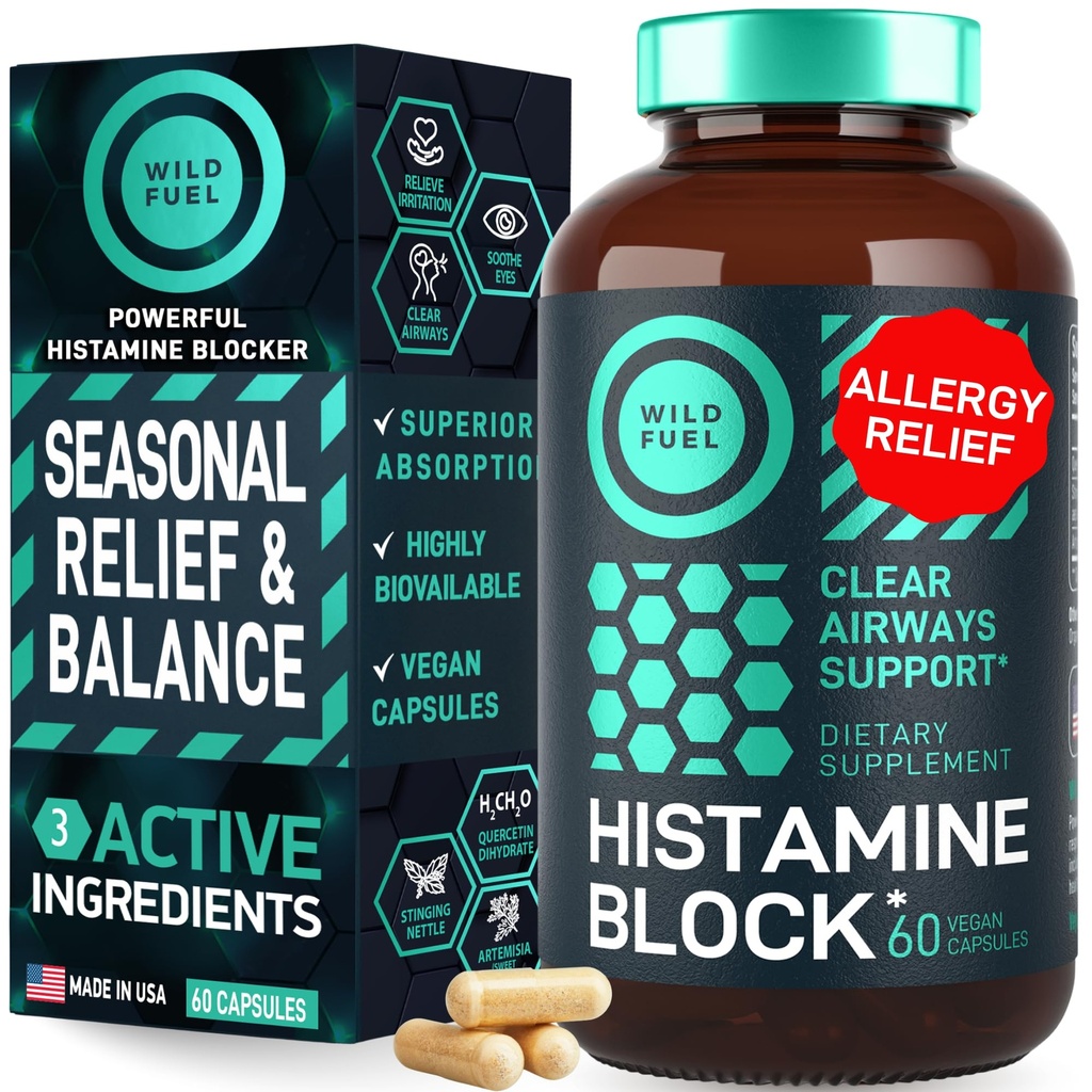 Histamine Block 10:1 Flavonoids Supplements - Quercetin, Sting Nettle, Atermesia Natural Source Flavonoids - Mevsimsel Alerji Dengesi, Histamine Blocker - 60 Homeopathic Antioksit D-Hist Caps