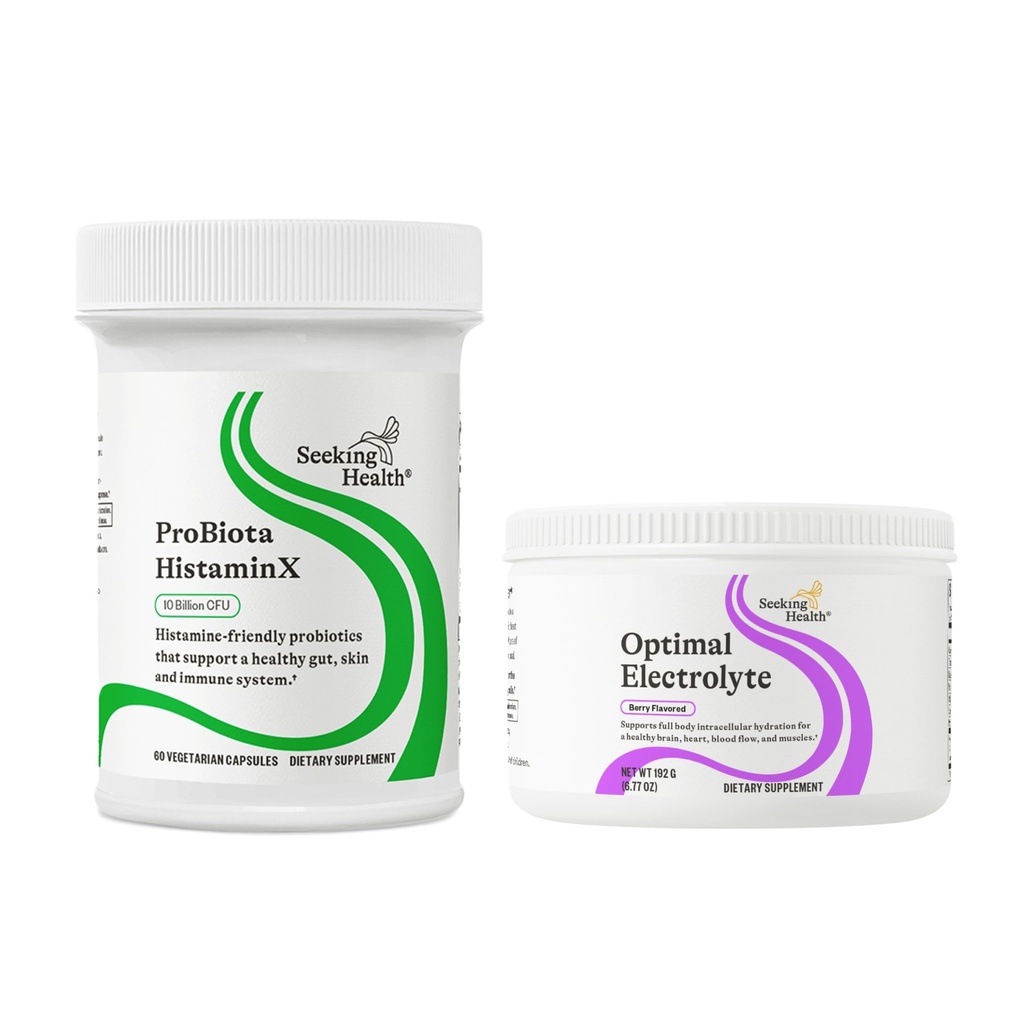 Sağlık Gut & Hydration Duo: ProBiota HistaminX Probiyotik (60 ct) + Optimal Electrolyte Toz Berry (30 Servisler) Digestive Wellness & Energy Energy
