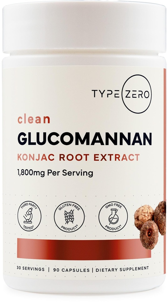 Tip Zero Clean Glucomannan Konjac Root Extract (90 Capsules)(800 MG Per Servis) - 30 Hizmet, Non-GMO, Gluten Free