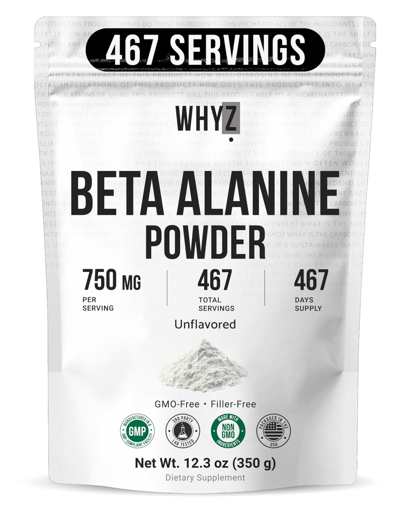 WYZ Beta Alanine Powder Pure Beta Alanine Pre-Workout Supplement για Παρατεταμένη Ενέργεια για Άνδρες και Γυναίκες, Alanine Supplement for Endurance, 467 Servings, 350g (12,3 lb)