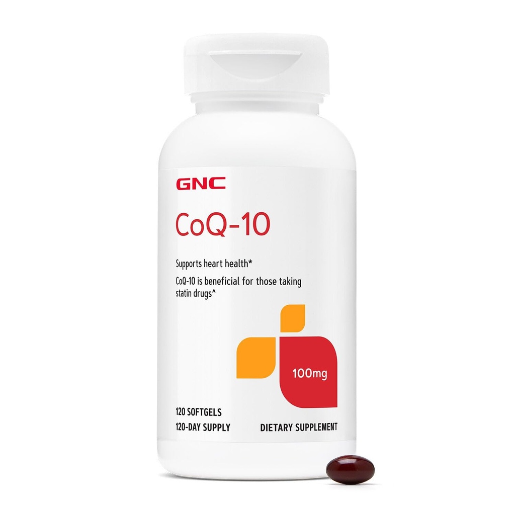 GNC CoQ-10 100 mg - Kalp Sağlığı ve Hücre Enerji Desteği Diyeti Tamam - Sağlıklı Kartiovasküler Sistem - Swallow Softgels - Gluten-Free - 120 Kont (120 Hizmet)