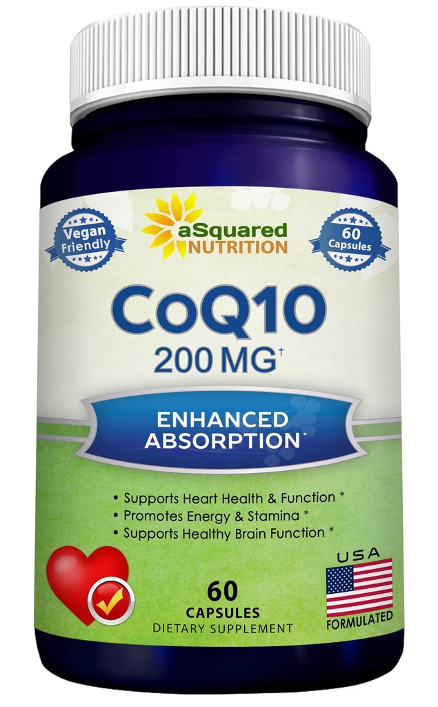 aSquared Nutrition CoQ10 200mg - 60 Κάψουλες - CO Q 10 Συμπλήρωμα - Συνένζυμο Q10 Ubiquinone Χάπια - Vegan CoQ-10 Επιπλέον Αντιοξειδωτική Βιταμίνη - Εναλλακτική σε Softgels & Gummies