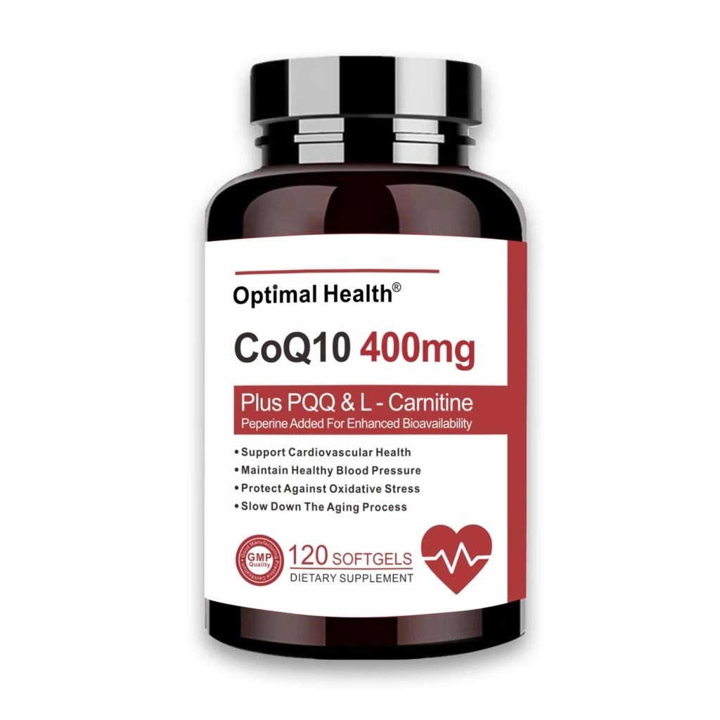 CoQ10 400mg Softgels, BioPerine για Καλύτερη Απορρόφηση + L-Καρνιτίνη, PQQ & Omega3s, Αντιοξειδωτικό για την Υγεία της Καρδιάς & Παραγωγή Ενέργειας, Συνένζυμο Q10 Βιταμίνες και Συμπληρώματα, 120 Μερίδες