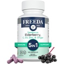 FREEDA Sambucus Elderberry με βιταμίνη C, ψευδάργυρο, βιταμίνη D3 & Ginger - 5 σε 1 βοτανικό αντιοξειδωτικό ανοσοποιητικό συμπλήρωμα υποστήριξης για γυναίκες & άνδρες - Χωρίς γλουτένη κάψουλες ενηλίκων Elderberry, USA Made (120 Count)