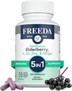 FREEDA Sambucus Elderberry with Vitamin C, Zinc, Vitamin D3 & Ginger - 5 in 1 Herbal Antioxidant Immune Support Supplement for Women & Men - Gluten Free Adult Elderberry Capsules, USA Made (120 Count)