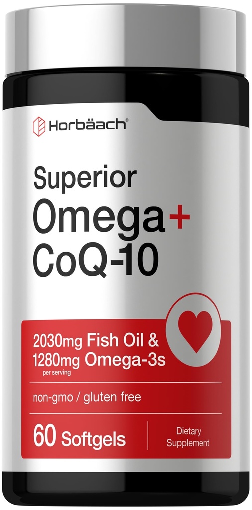 Horbaach Omega with CoQ-10 | 60 Softgels | 2030mg Fish Oil | 1280mg Omega-3s | Non-GMO, Gluten Free
