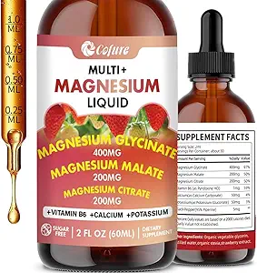 Τρίκλινο σύμπλοκο μαγνησίου 900 mg Υγρό, Γλυκινικό μαγνήσιο, Κιτρικό, Κακοήθης με Κάλιο, Ασβέστιο, Βιταμίνη Β6 για Ενήλικες - Vegan, Μη ΓΤΟ, Χωρίς Γλουτένη - 2 Fl Oz