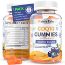 Nature Echo® CoQ10 Gummies 100 mg, CoQ10 Supplement with Vitamin D3 & K2, Coenzyme Q10 Supplement Blueberry Flavor, Sugar Free, Heart Health, Bone Support & Antioksi, Vegan, Non-GMO 60 Gummies