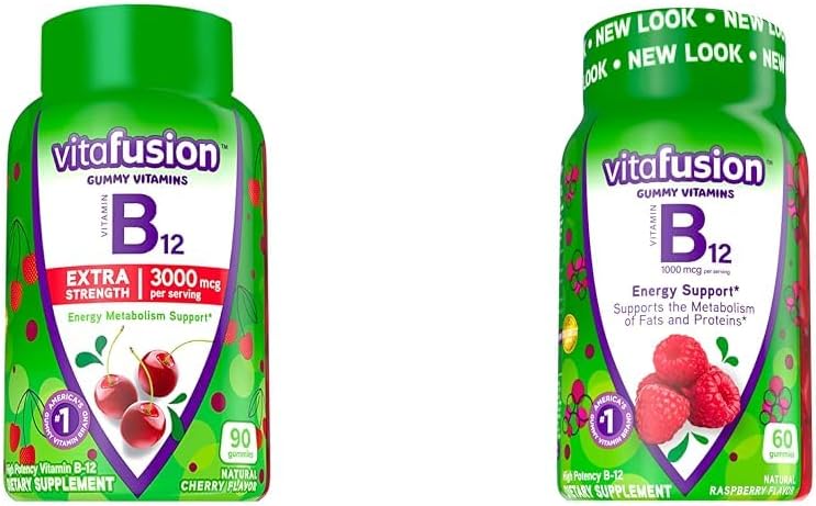 Vitafusion Βιταμίνη B12 Gummy Βιταμίνες για την υποστήριξη του μεταβολισμού ενέργειας, κεράσι και βατόμουρο Γεύση, το νούμερο 1 της Αμερικής Brand, 90 και 60 Count