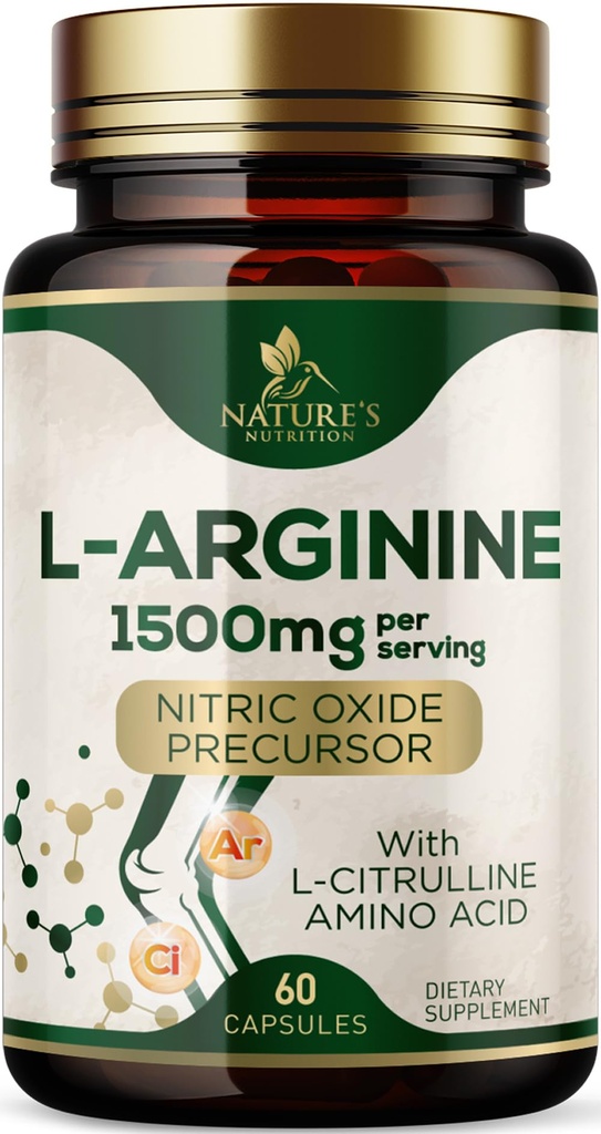 L-Arginine Extra Strength Supplement with L-Citrulline - Muscle Supporting Natural Nitrik Oksit Precursor Branson - Kalp Sağlığı Desteği - ABD Şişesi için Amino Asit Enerji Toplantısı - 60 Capsules