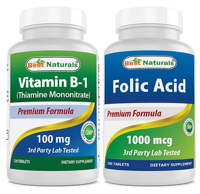 En İyi Doğal Vitamin B1, Thiamine Mononitrate 100 mg & Folic Asit 1000 mcg