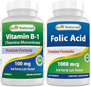 En İyi Doğal Vitamin B1, Thiamine Mononitrate 100 mg & Folic Asit 1000 mcg