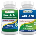 En İyi Doğal Vitamin B1, Thiamine Mononitrate 100 mg & Folic Asit 1000 mcg