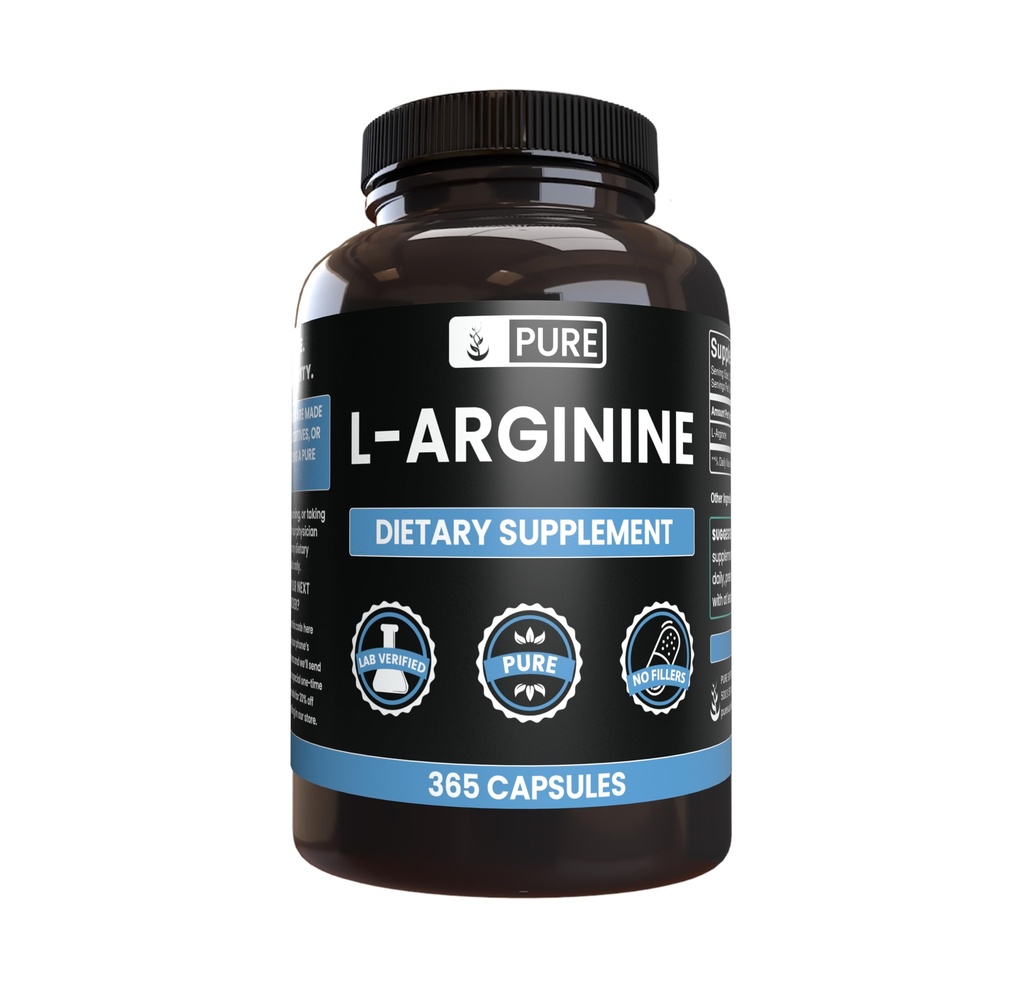 Pure Original Materialss L-Arginine (365 Capsules) Magnezyum Or Rice Fillers, Always Pure, Lab