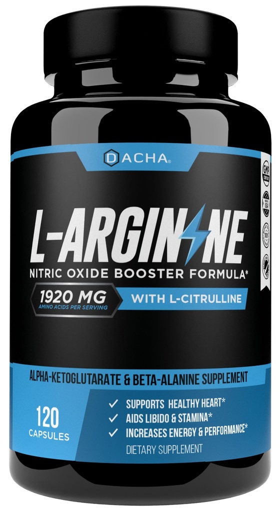 DACHA Premium L Arginine Pills 1920 MG - 120 VCAPS AAKG Nitrik Oksit Precursor, L-Citrulline HCL, Beta Alanine, Temel Enerji, Kas Büyüme, Kalp Sağlığı, Vascularity & Stamina