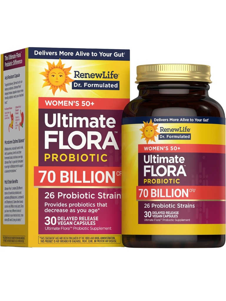 Renew Life Ultimate Flora Probiotics for Women 50+ 70 Δισεκατομμύρια CFU Καθυστερημένη απελευθέρωση Vegan Κάψουλες 