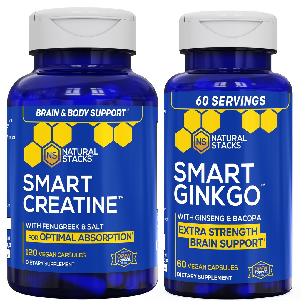 NATURAL STACKS Ginkgo Biloba +tine Cyhidrat Sche - Gelişmiş Aborpsiyon Formula * - Ekstra Güçlü Beyin Desteği * - 180 Toplam Capsules