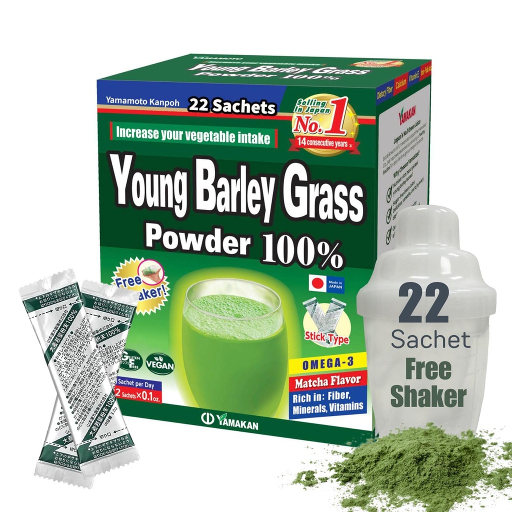 Yamamoto Kanpoh YAMAKAN Barley Grass Juice, Young Barley Grass Toz Zengin Minerallerde, Vitaminler ve Bitki bazlı Protein Kadınlar ve Erkekler için, Japonya'dan Grass Juice, Non GMO 22 Count