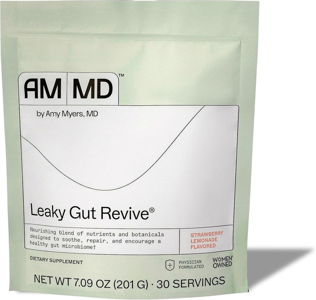 Amy Myers MD Leaky Gut Revive - Gluten-free & Non-Dairy - Βοτανική Μείξη για Υγιή Στήριξη Ορού - GI Υγεία Υποστήριξη με Προβιοτική Ίνες - Λεμονάδα Φράουλα, 7.09 oz (30 εξυπηρετούν)