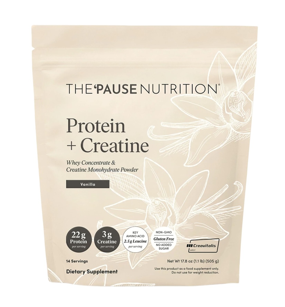 'Pause Life proteini + Kretine, Kreta'da Kreatin Monohidrat, Whey proteini ve Erkekler için BCAAs, Gluten Free, Low Sugar, Non GMO, Vanilla Flavor, 14 Hizmet, 17.8 oz
