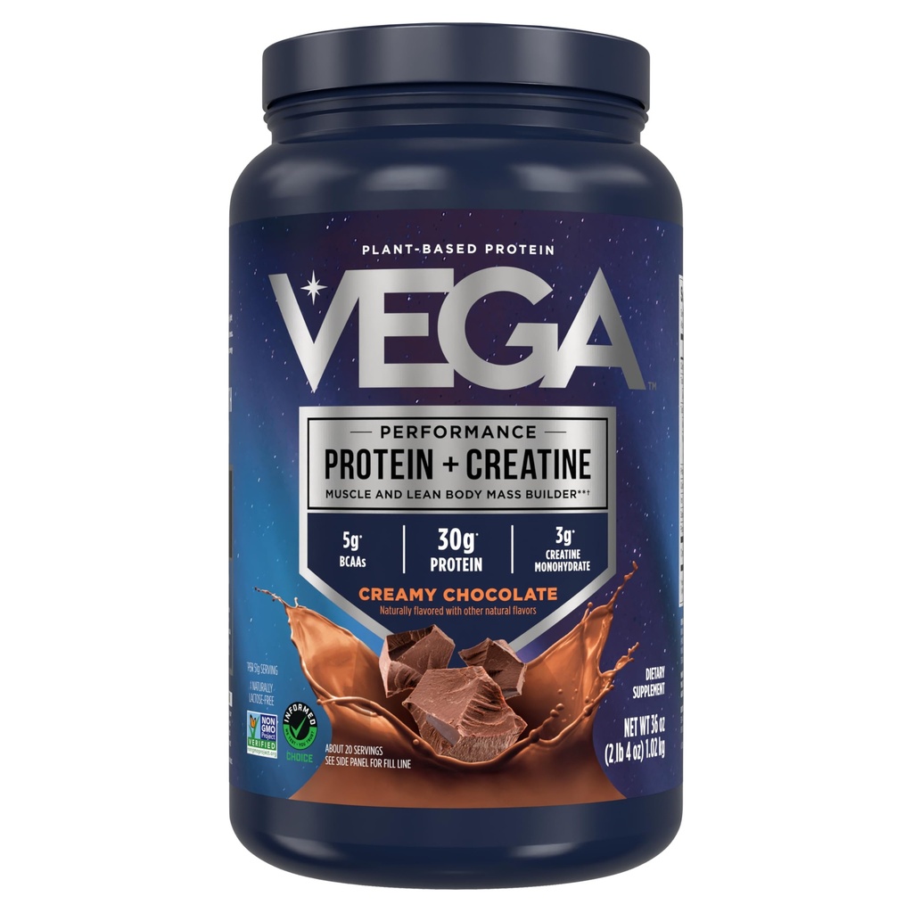 Vega proteini + Kretin - 30g Plant-Based Protein, Çikolata, 20 Hizmet, 3g Kretine, 5g BCAAs, Vegan, Keto, Gluten Free, Dairy Free, Low Carb, Kas Büyüme ve Onarım için, İçecek Mix, 36oz