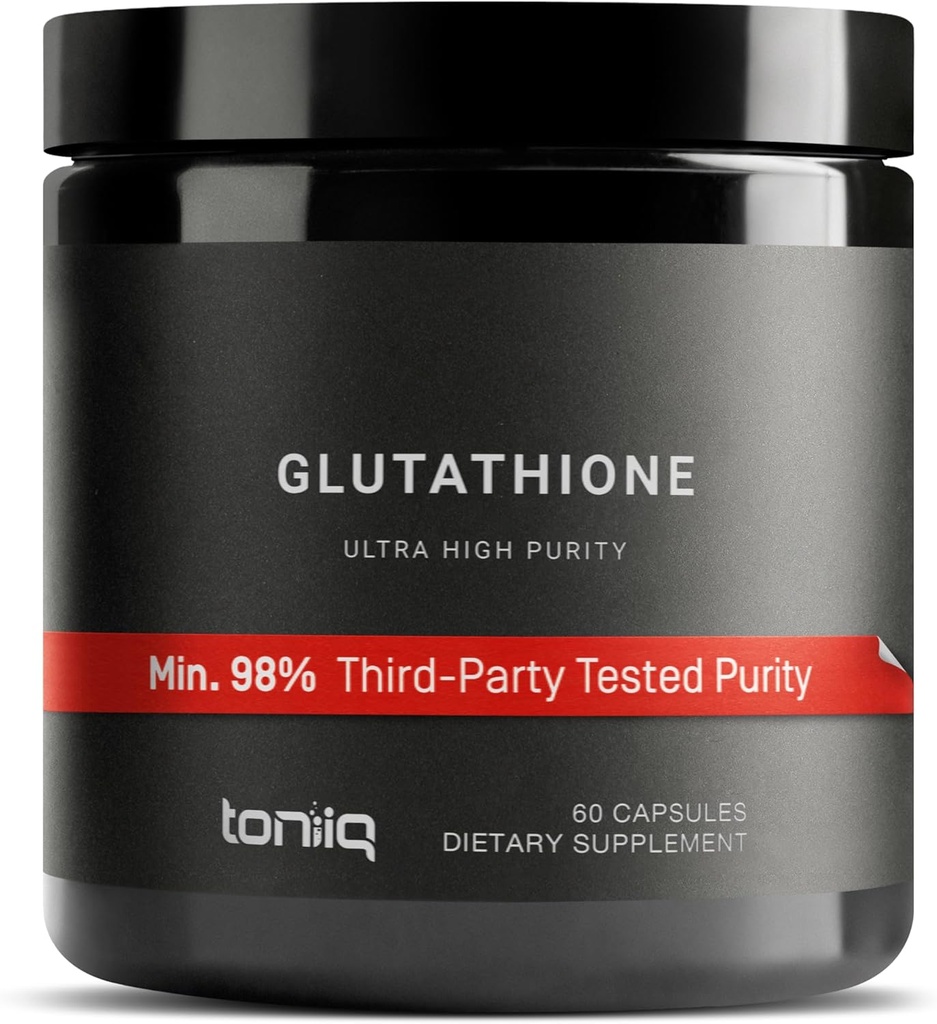 Toniiq Ultra High Strength Glutathione Capsules - 1000 mg Mekanik Formula - 98+ Yüksek derecede Purified and Bio available - Non-GMO Fermentation - 60 Capsules Azaltıd Glutathione Supplement