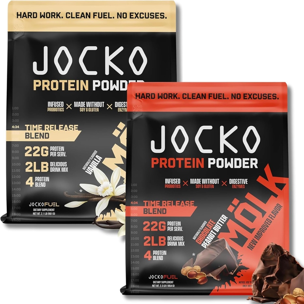Jocko yakıt proteini Sche (2 Pack) - Chocolate Peanut Butter (2lb) + Vanilla (2lb) - Supports Muscle Recovery & growth