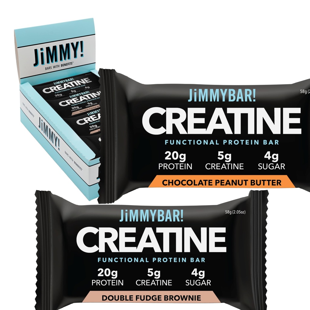 (NEW) JiMMYBAR! Tinatine protein Bar - 5g of Tinatine Monohidrat + 20g Protein - Yüksek Protein Snack - Destekler Kas Büyüme, Güçlü ve Kurtarma - Gerçek Gıda Enerji Bar for Athletes | 12 Chocolate Peanut Butter + 12 Fudgeie Diversity Pack (24 Bars)