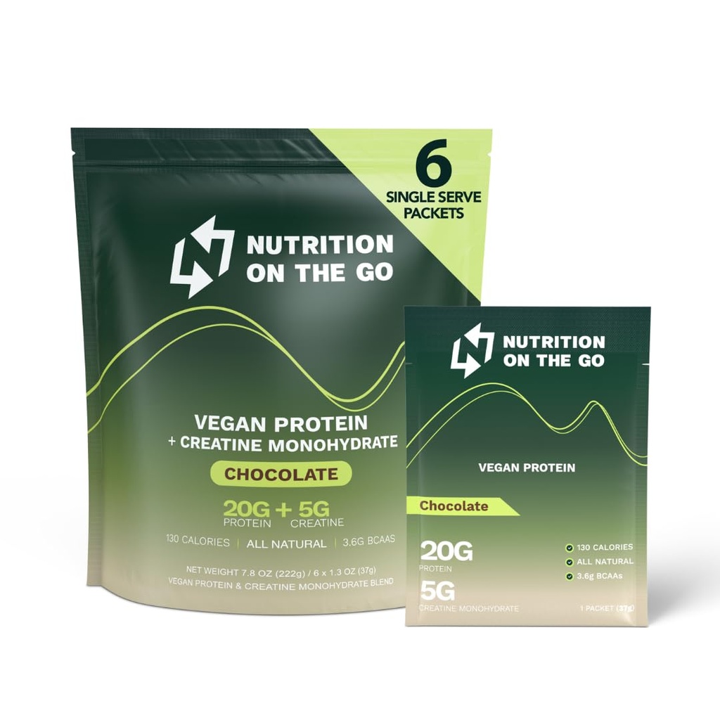 Go Vegan Protein Toz Paketleri ile Beslenme – 20g Plant Proteinleri + 5g Kretine – Single-Serve Travel Protein Toz – All- Natural, Gluten-Free Chocolate – (6-Pack)