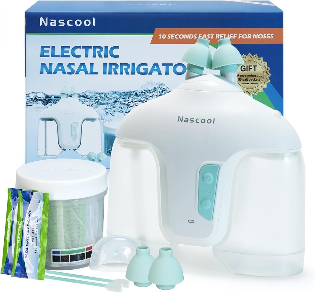 Elektrikli Nasal Irrigation System with 50 Salt Packets, 2 Modes Nose Cleanus Relief Runny Nose, Nasal Congestion, Itching Nose