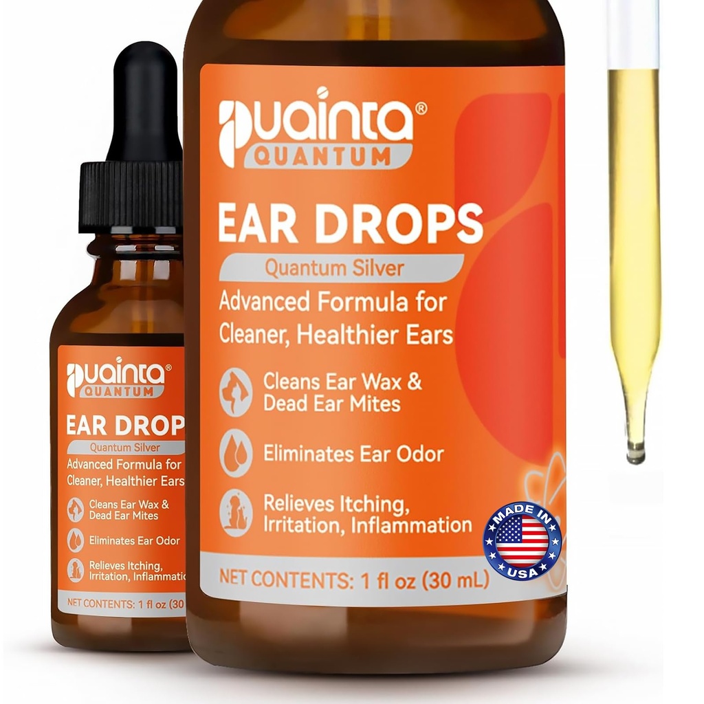 PUAINTA Dog Ear Clean, Natural Dog Ear Drops ve Enfeksiyon Tedavisi, Kuantum Gümüş Köpek Ear Temizlik Çözümleri, Irritation & Wax Build-Up,1oz