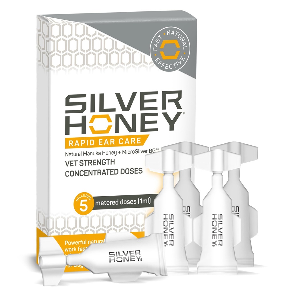 Absorbine Silver Honey Hızlı Kulak Bakımı Vet Strength Yoğun Doss, Köpekler ve Kediler için 1 Kulak, Tıbbi Sınıf Manuka Honey & MicroSilver BG