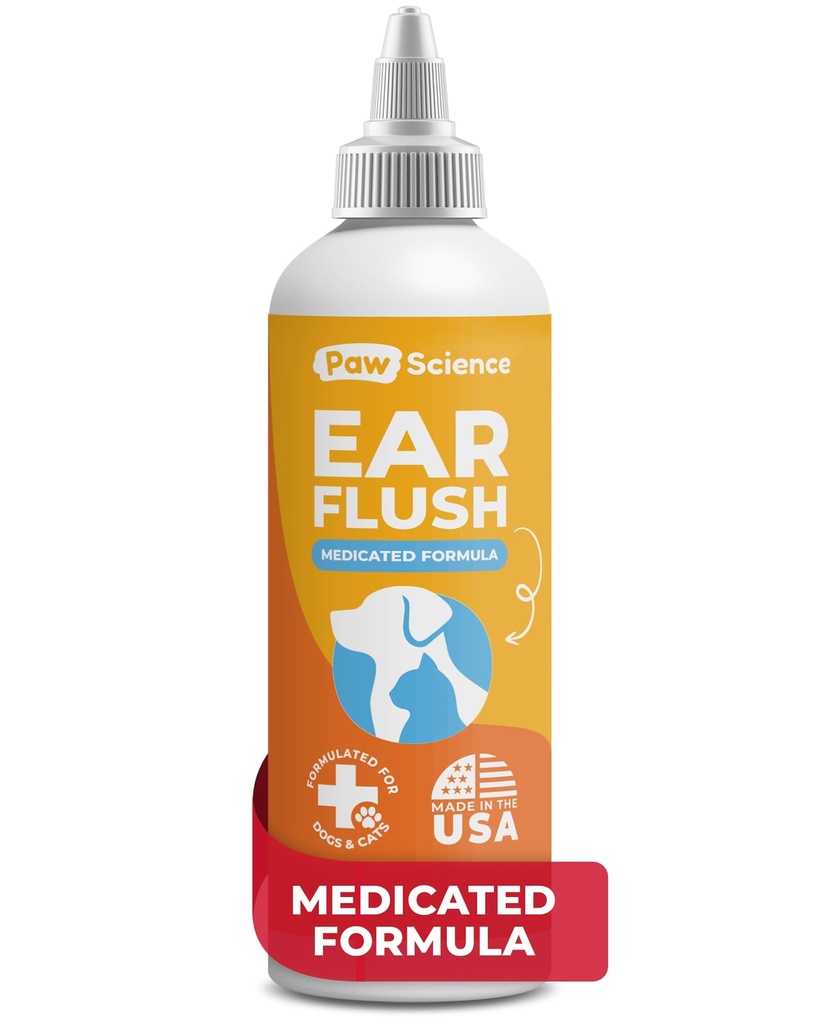 Paw Science Dog Ear temizleyici - Cat & Dog Ear Enfeksiyon Tedavisi - Hayvanlar ve Kediler için Medicated Pet Ear Yıkama, Flush ve temizleme çözümü - Itchy Yeast Relief için Remedy