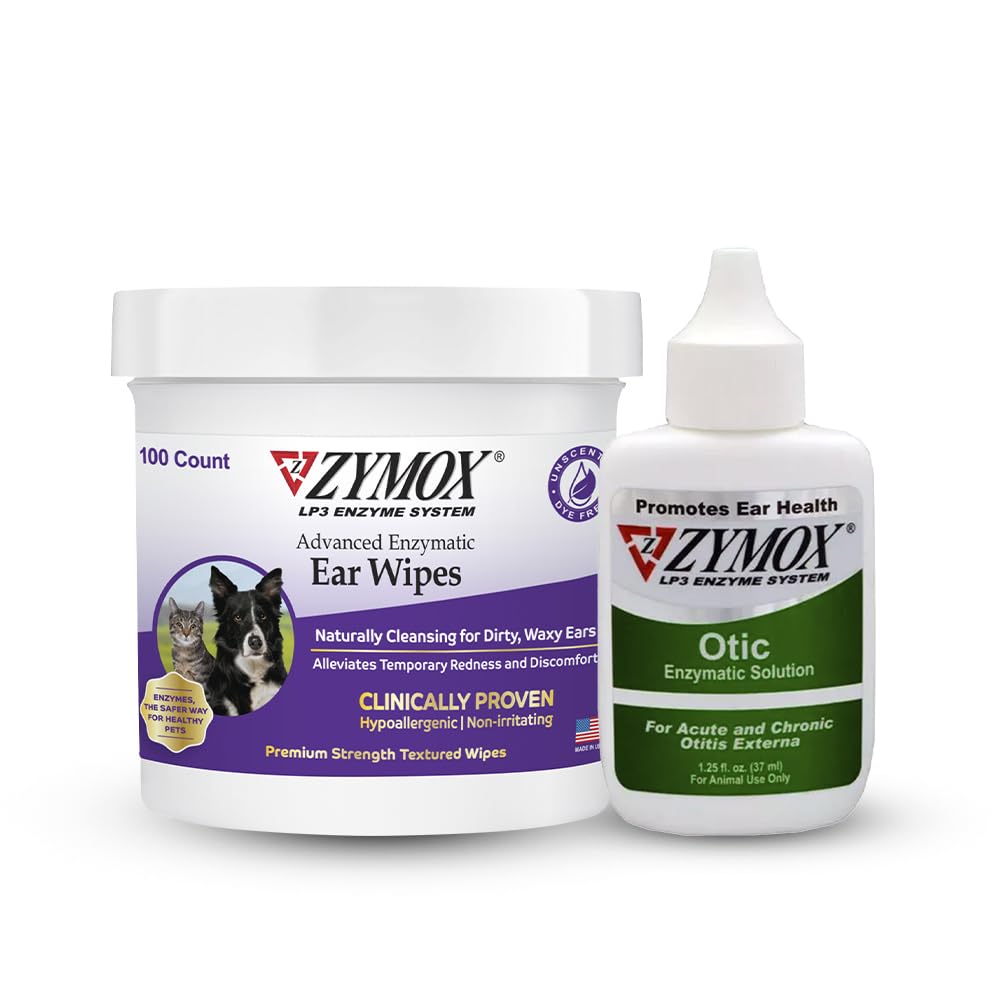 PET KINGS ZYMOX Enzymatic Ear Wipes & Otic Solution Hydrocortisone Köpekler ve Kediler için Ücretsiz - Ürün Grafik - Kirli, Evli, Koky Ears & Soothe Enfeksiyonları için, 100 Kont Wipes & 1.25oz Şişe Şişe