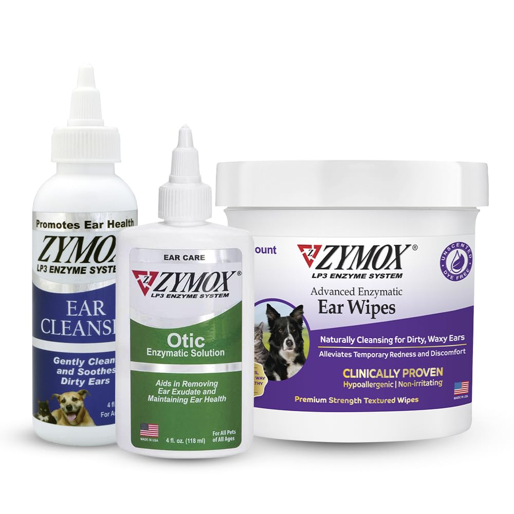 PET KING MARS ZYMOX Enzymatic Ear Wipes ve Otic Ear Solution for Dogs and Cats - Product Sche - for Dirty, Waxy, Koky Ears and To Soothe Ears, 100 ct, 4 oz ve 4 ozzz