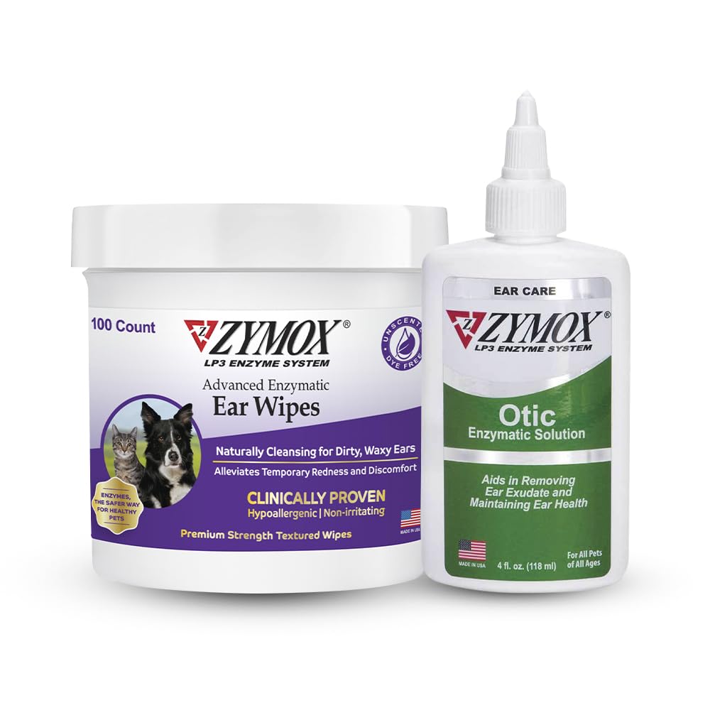 PET KINGS ZYMOX Enzymatic Ear Wipes ve Otic Solution Hydrocortisone Köpekler ve Kediler için Ücretsiz - Ürün Grafik - Kirli, Evli, Koky Ears & Soothe Enfeksiyonları için, 100 Kont Wipes & 4oz Şişe