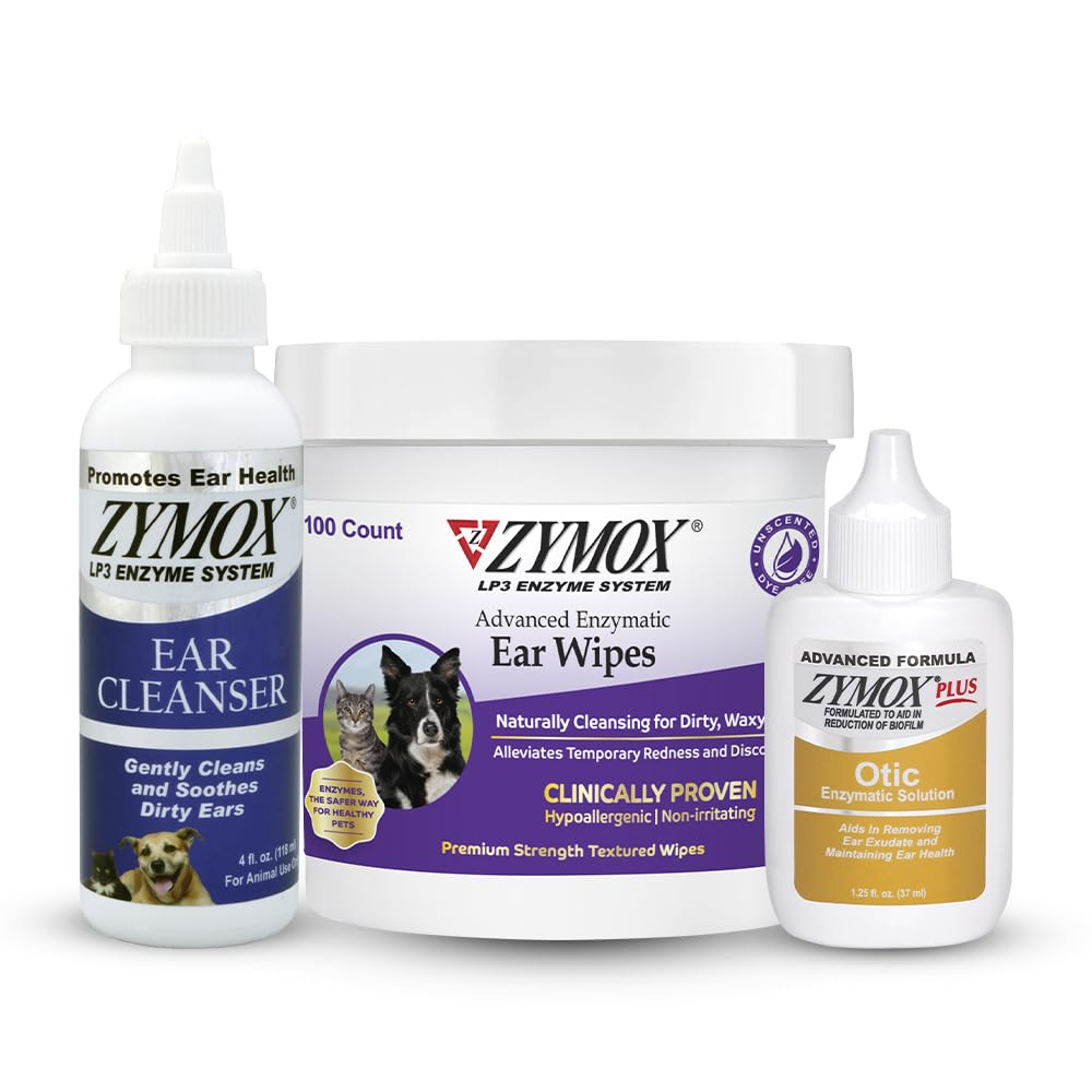 Zymox Enzymatic Ear Wipes, Ear Cleanser, & Otic Plus Ear Solution Hydrocortisone Köpekler ve Kediler Için Ücretsiz - Ürün Grafik - Kirli, Evsel, Kokulu Kulaklar ve Soothe Ear Enfeksiyonları için