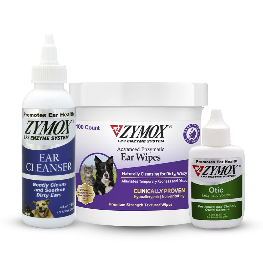 PET KINGKAS ZYMOX Enzymatic Ear Wipes, Ear Cleanser, & Otic Ear Solution for Dogs and Cats - Product Sche - for Dirty, Waxy, Koky Ears and To Soothe Ear Enfeksiyons, 100 ct, 4 oz ve 1.25 oz