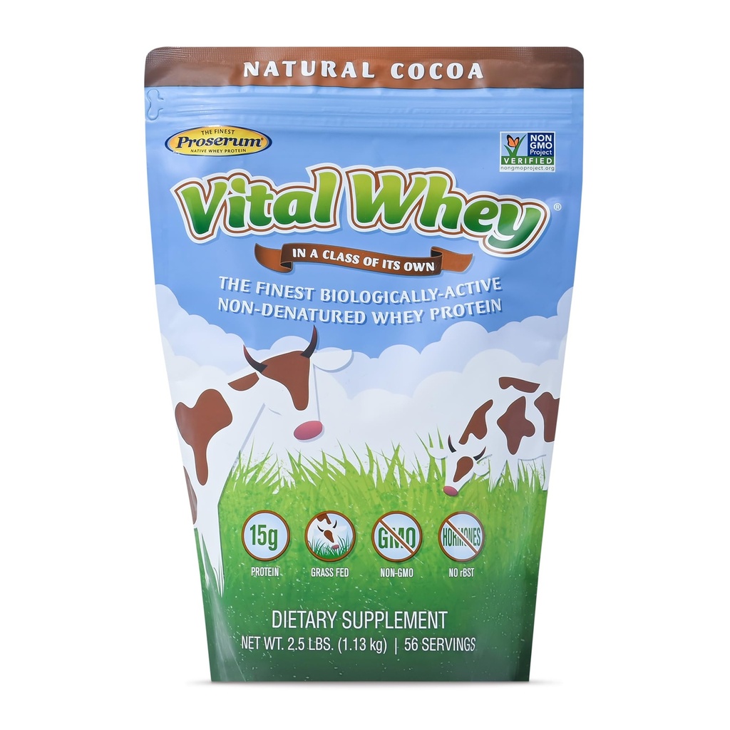 Grass-Fed Whey Protein Tozu Immune Vitality, Natural Cocoa 2.5lbs (56 servis), 15g Protein Per Serve, Vital Whey, Clean Holistic, Wellness Beslenme