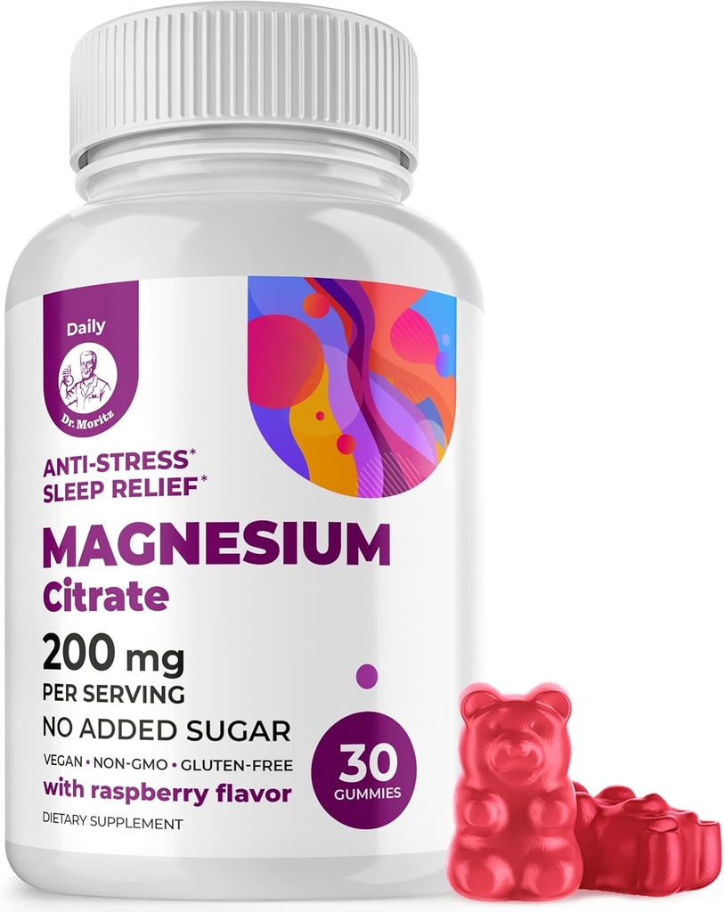 DR. MORITZ Magnesium Citrate Gummies for Adults - Sugar-Free Calm Magnesium Gummies - Υποστηρίζει Καρδιαγγειακή Υγεία - Βατόμουρο Γεύση - Μη ΓΤΟ, 200 mg (30 Count)