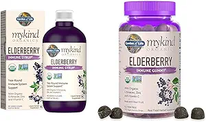 Κήπος της Ζωής Βιολογικά φυτά με βάση Elderberry Ανοσοποιητικό Σιρόπι 6.59 fl oz & Παραδοσιακά Φάρμακα Λαρύγγι Κρέας Βιολογική Πεκτίνη Θρόες, Lemon Ginger Echinacea, Soothes Sore Throats, 16ct.
