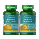 Puritan's Pride Turmeric Curcumin 500 mg, 95 Cucuminoids'e ayak uydurulmuş, Antioksi Health için Herbal Diyetsel Supplement, 180 Radpid Release Capsules, Pack of 2
