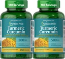 Puritan's Pride Turmeric Curcumin 500 mg, 95 Cucuminoids'e ayak uydurulmuş, Antioksi Health için Herbal Diyetsel Supplement, 180 Radpid Release Capsules, Pack of 2