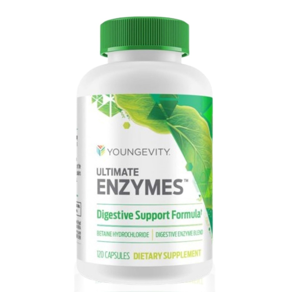 Youngevity Ultimate Enzymes® - Enzymes for Digestion, Gas & Bloating Relief - Betainel HCl, Ox Bile, Pancreatine 10X, Papain 6M, Pepsin 1:3000 (120 Capsules)