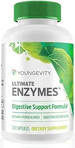 Youngevity Ultimate Enzymes® - Enzymes for Digestion, Gas & Bloating Relief - Betainel HCl, Ox Bile, Pancreatine 10X, Papain 6M, Pepsin 1:3000 (120 Capsules)