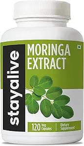 STAY ALIVE Moringa Capsules 1000 mg, 20:1 Extract, 120 Pills, Green Superfood with Extra Strength, 100% Pure Oleifera Leaf Toz, 2 Ay Supply, All Natural, Non-GMO & Gluten Free Moringa Supplement