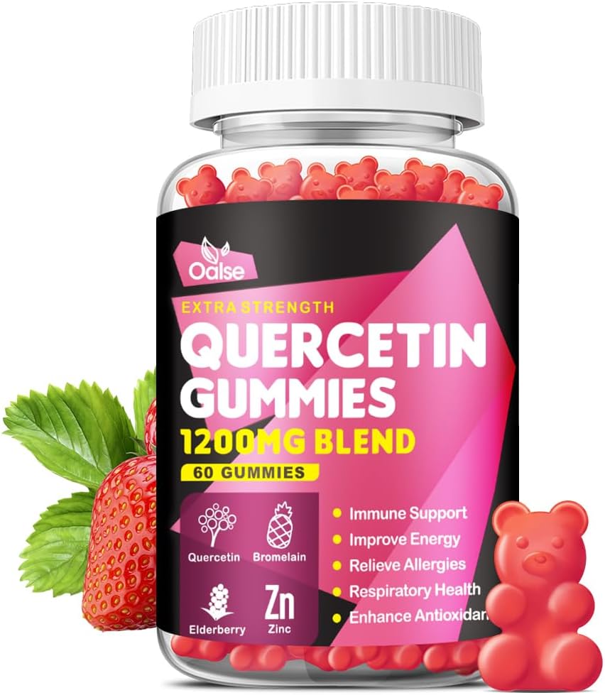 Quercetin Gummies 1200mg - Quercetin με βιταμίνη C και ψευδάργυρο, Bromelain, Elderberry, Βιταμίνη D3 - Quercetin Συμπληρώματα για Παιδιά και Ενήλικες Ανοσία & Αλλεργία Υποστήριξη