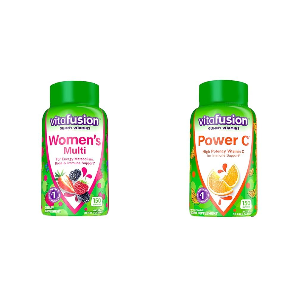 Vitafusion Womens Multivitamin Gummies & Power C Vitamin C Gummies for Immune Support, Orange Flavored, 282 mg Vitamin C, America’s Number 1 Gummy Vitamin Brand, 50 Day Supply, 150 Count